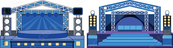 Fototapeta concert stage illustration, music event background, sound system vector, stage setup clipart, audio lights design, DJ equipment art, concert lighting scene, musical performance stage, entertainment ba