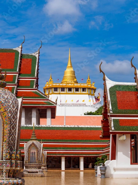 Fototapeta Inside Golden mountain ( Phu Khao Thong) at Wat Saket one of Bangkok's most iconic landmarks, is popular among international tourists visiting Bangkok, Thailand.