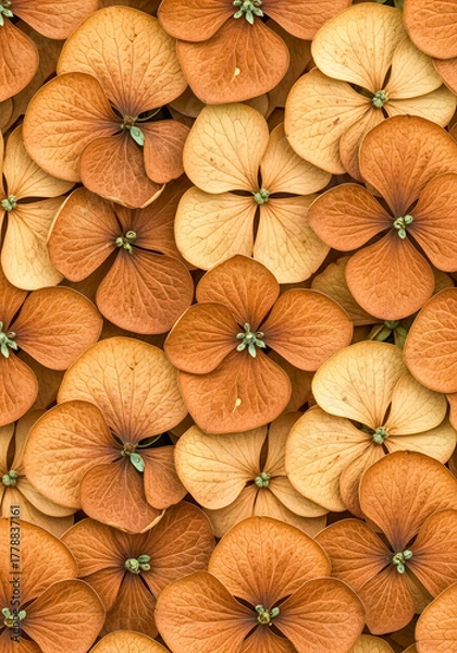 Obraz Stunning close-up of dried, warm autumn hydrangea petals in a rich, earthy brown and golden palette creating a textured, natural pattern