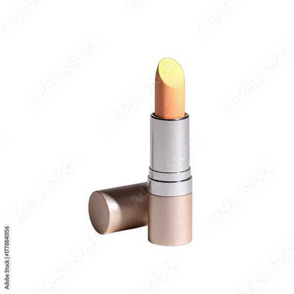 Fototapeta Light peachy-yellow lipstick in a metallic, rose-gold casing