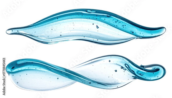 Obraz Abstract, wavy, clear blue liquids swirling against a black void