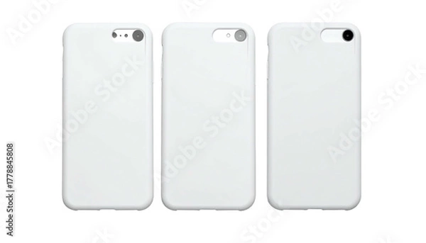 Obraz Three blank white phone cases, centered, black background