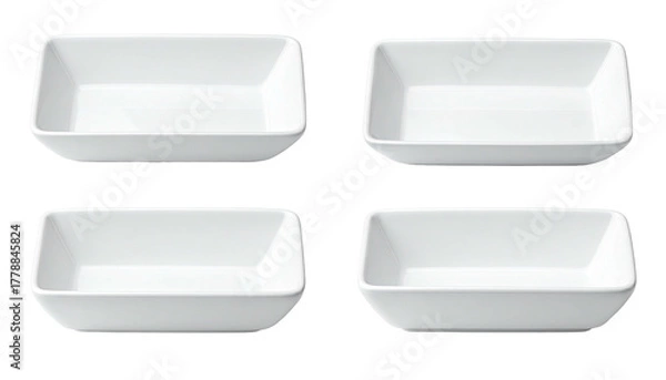 Obraz Four white, rectangular, shallow serving dishes in grid arrangement