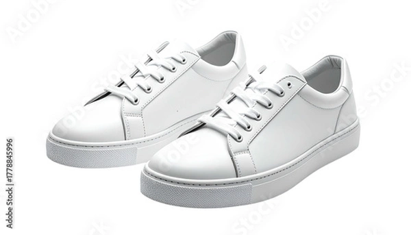 Obraz Pair of simple white leather sneakers, angled slightly
