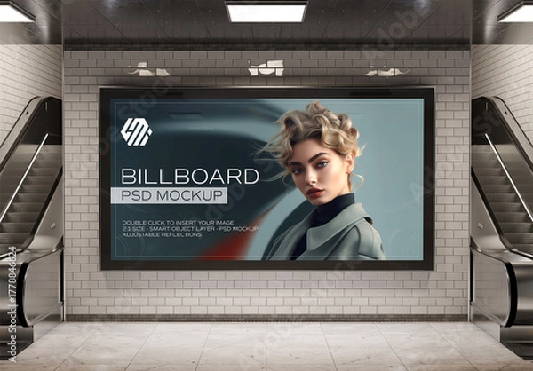 Obraz Large Horizontal Billboard on White Underground Wall Mockup