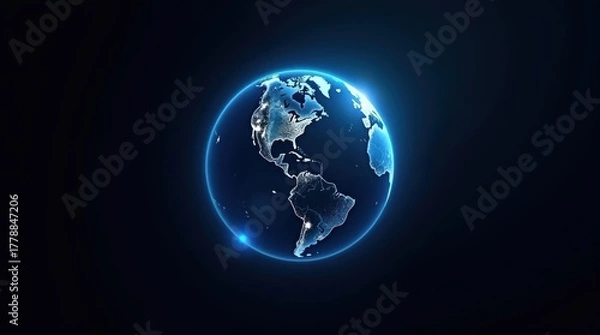 Fototapeta Glowing earth with americas visible in dark space
