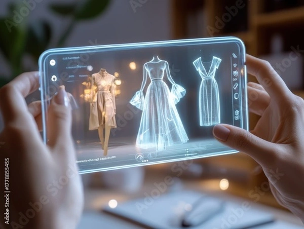 Fototapeta Exploring virtual fashion design through augmented reality on a smartphone
