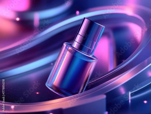 Fototapeta Colorful glass bottle with shiny surface against a vibrant abstract background