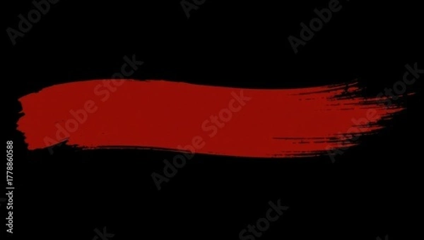 Fototapeta Bold red paint brush stroke on a stark black background