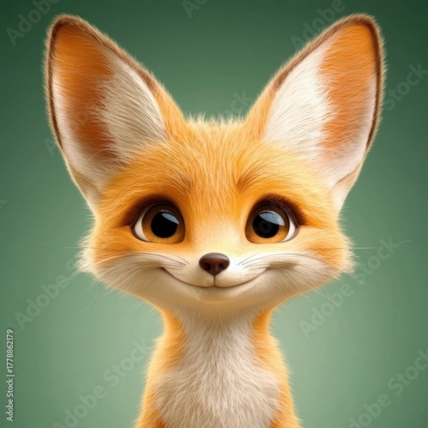 Fototapeta Cute and Playful Fox Character with Bright Orange Fur and Cheerful Expression in a Green Background