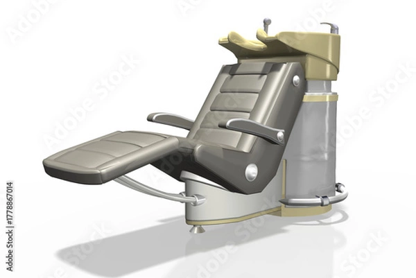 Obraz 3d moderner  Friseurstuhl und Waschplatz mit Waschbecken zum Haare waschen und färben in einem Friseursalon, freigestellt auf transparenten Hintergrund