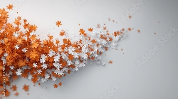 Obraz A dynamic arrangement of orange and white flowers cascading across a minimalist background, evoking a sense of movement and seasonal change.