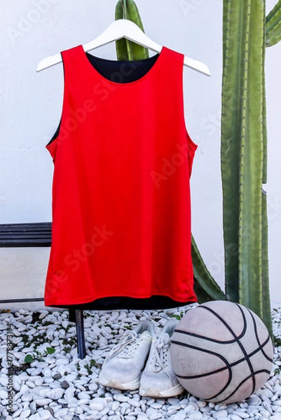 Fototapeta Stylish Red Basketball Jersey Awaits Next Game
