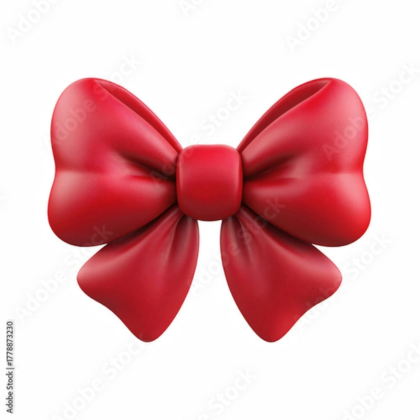 Obraz 3D chubby cute cartoon red bow isolated on transparent background.