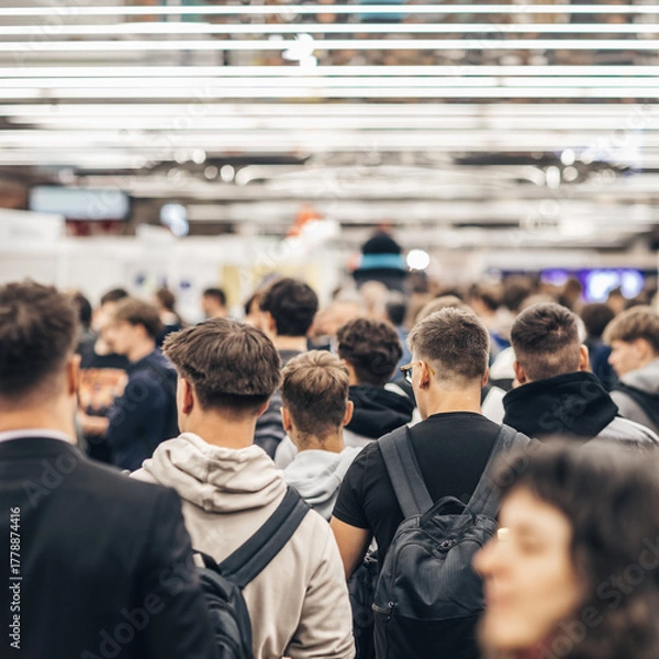 Obraz Abstract blurred people at exhibition hall of expo event trade show. Business convention show or job fair. Business concept background.