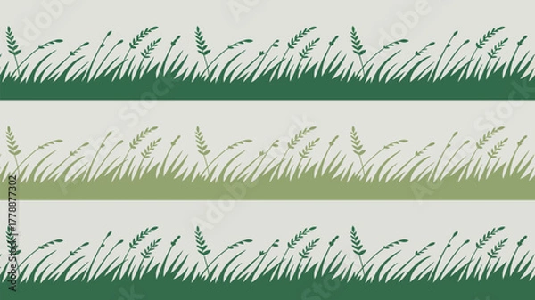 Obraz Three horizontal rows of green grass and wheat illustrations on a light background pattern design