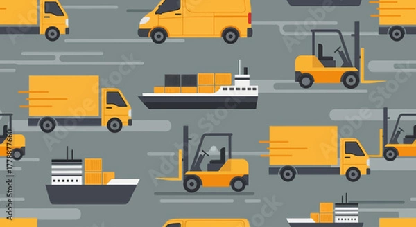 Obraz A practical flat design seamless pattern featuring essential icons for delivery and logistics, suitable for business presentations or supply chain visuals. 