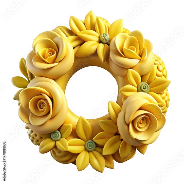 Obraz 3d yellow floral wreath decorative element isolated on transparent background