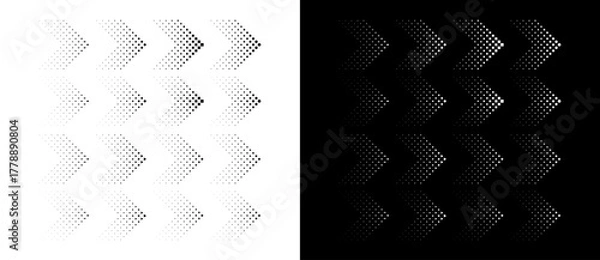Obraz Set of arrows with halftone effect. Black figures on a white background and an equally white figures on the black side.