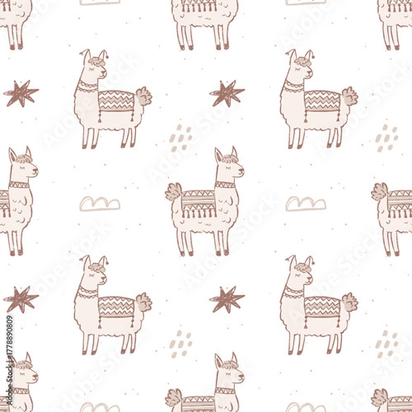 Obraz Llama Cute Seamless Pattern. Alpaca Background