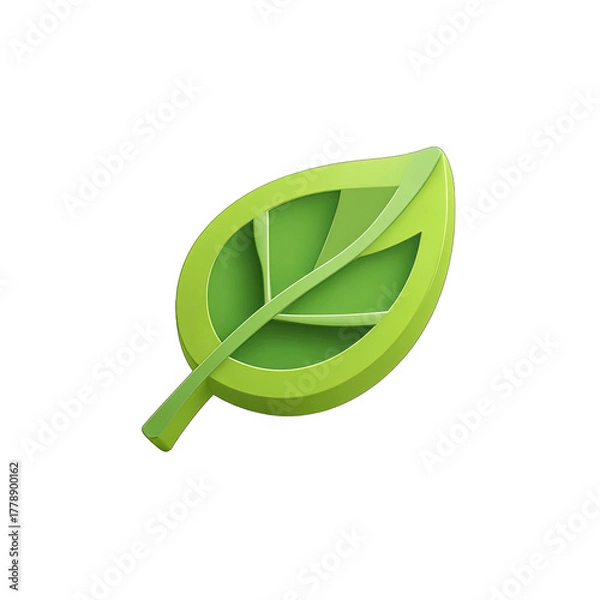 Fototapeta Green leaf icon, 3D effect