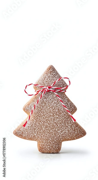 Fototapeta Festive christmas tree shaped cookies tied together with red and white twine