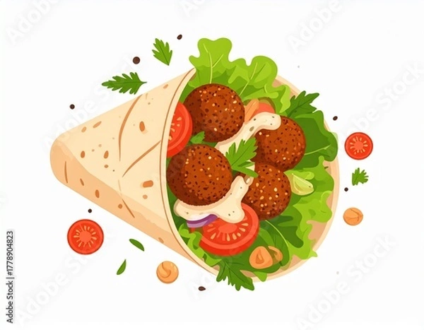 Obraz Minimal Flat Middle Eastern Falafel Wrap Design