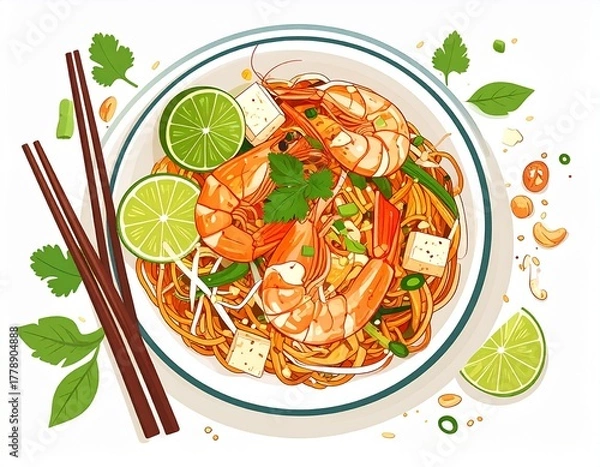 Obraz Flat Pad Thai Vector Illustration