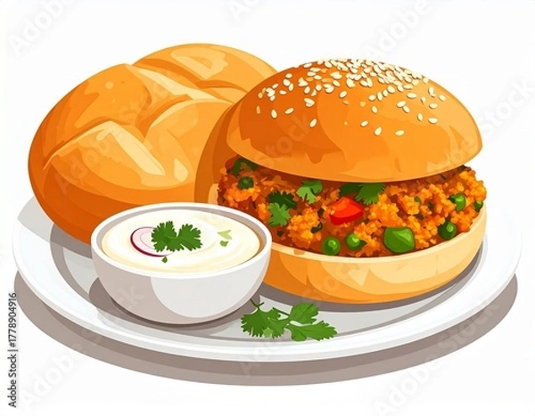 Obraz Flat Paav Bhaji Vector Illustration