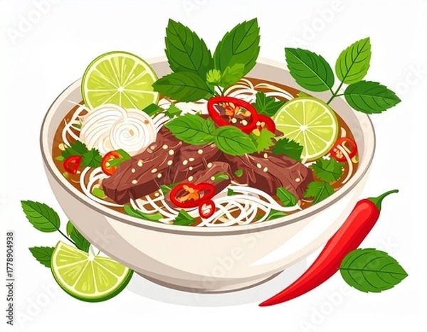 Obraz Flat Vietnamese Pho Vector Illustration
