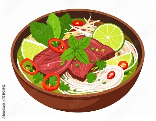Obraz Minimal Flat Pho Noodle Soup Vector Style