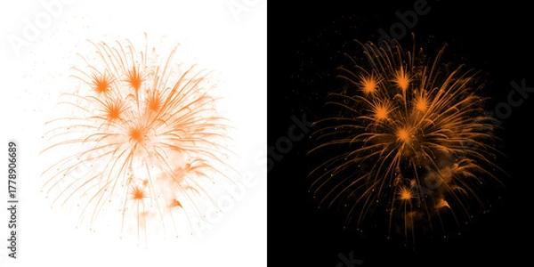 Obraz Two orange fireworks exploding against a black background, celebration