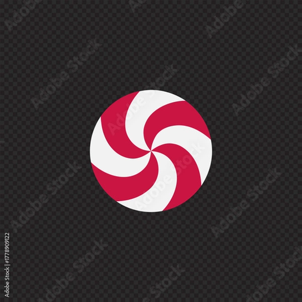 Fototapeta Striped sugar candy with red and white striped. Striped peppermint candy. Winter greeting card. Design element for greeting card. Vector illustration