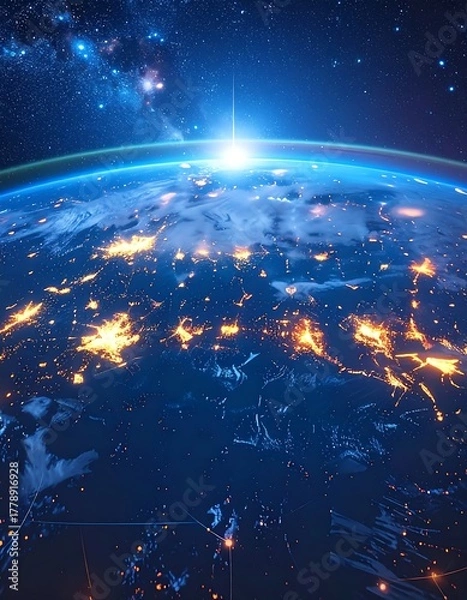 Obraz Orbital view of planet Earth, lit cities, and the starry cosmos