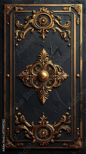 Obraz Ornate gold filigree adorns a dark, textured rectangular panel