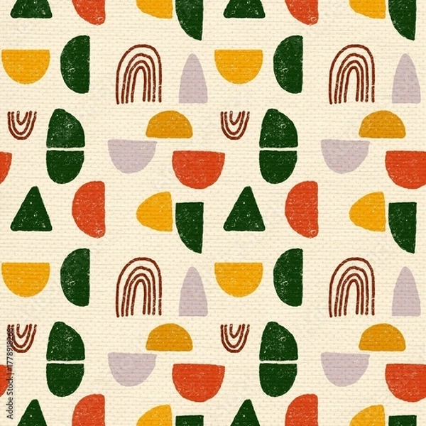 Fototapeta Boho Abstract Geometric Seamless Pattern with Earthy Colors and Textured Shapes