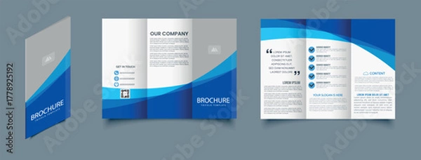Obraz Corporate Blue Trifold Brochure Template. Editable and print-ready design for promotional materials.