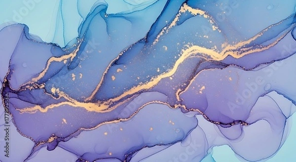 Obraz Abstract swirls of blue purple and gold ink flowing