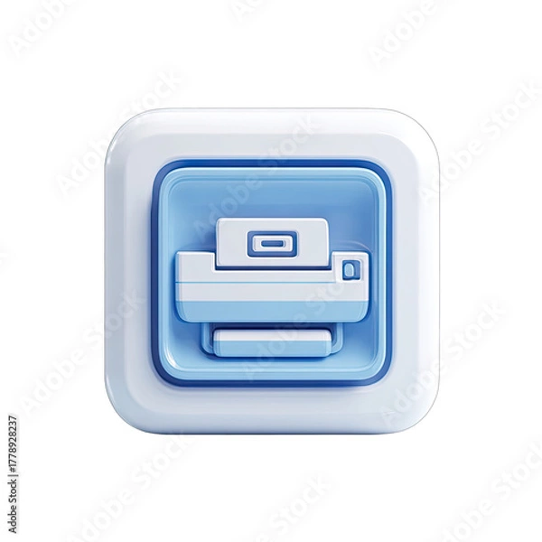 Fototapeta 3D icon, square, white, light-blue printer