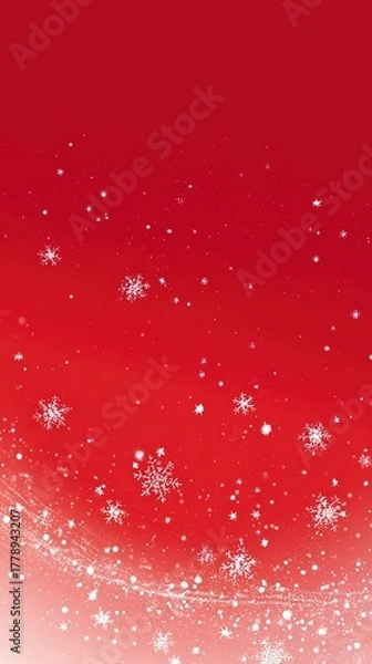 Fototapeta 白い雪の結晶が入った赤いグラデーションの背景、シンプルなデザイン。
