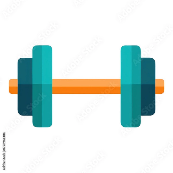 Obraz Teal dumbbell with orange handle isolated on transparent background