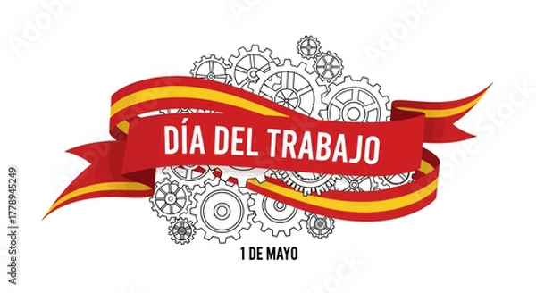Fototapeta Spanish Labor Day Celebration on May 1st with Gears.