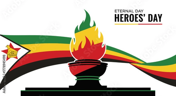Fototapeta Zimbabwe Heroes Day Eternal Flame and Flag.