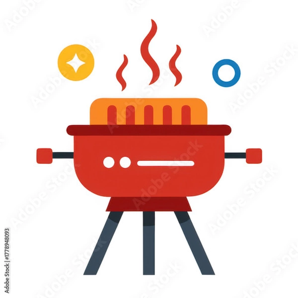 Fototapeta Red grill with hot dogs and flames isolated on transparent background