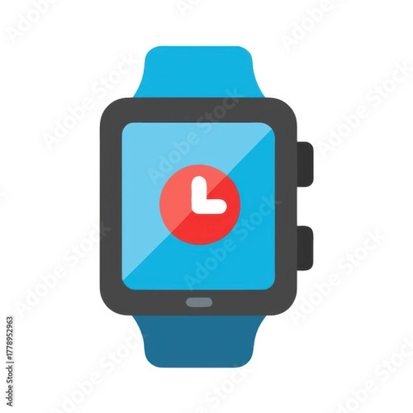 Fototapeta Blue smartwatch with red clock icon isolated on transparent background