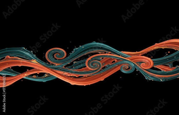 Fototapeta Abstract flowing paint designs with a glossy texture against a dark background, symbolizing connection and movement.