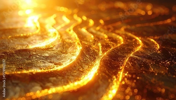 Obraz Golden Energy Flow Abstract Background with Studio Lighting and Shadows Showing Rippling Textures