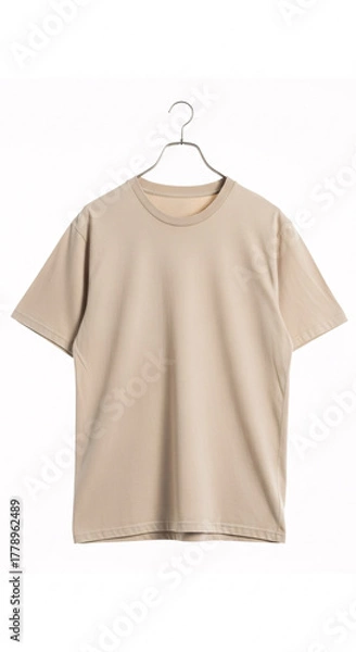 Obraz Beige T-Shirt Hanging on a Wire Hanger in Studio Light