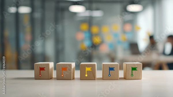 Fototapeta Business and project timeline. Options, steps or processes. Planning, market study process, idea to venture, new product development, product roadmap, product launching. Company milestones timeline.