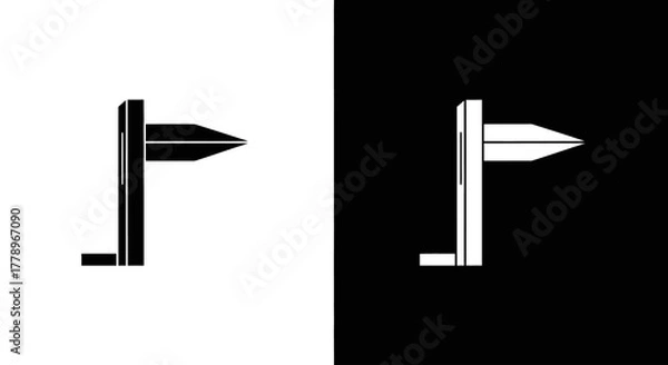 Fototapeta A minimalist black and white icon of a pushpin or thumbtack with a sharp point for marking locations.